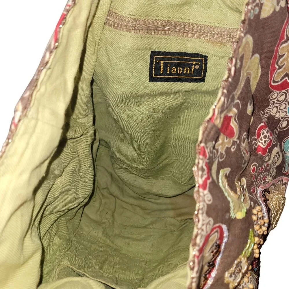 Tianni Floral Embroidered Boho Fabric Handbag With Bamboo Ring Handles